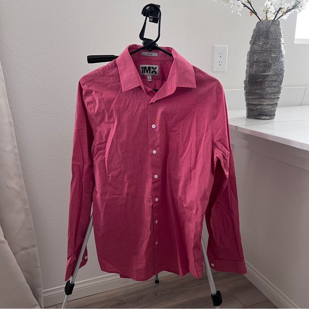 Express Men's Vibrant Salmon Red Button Down Shirt